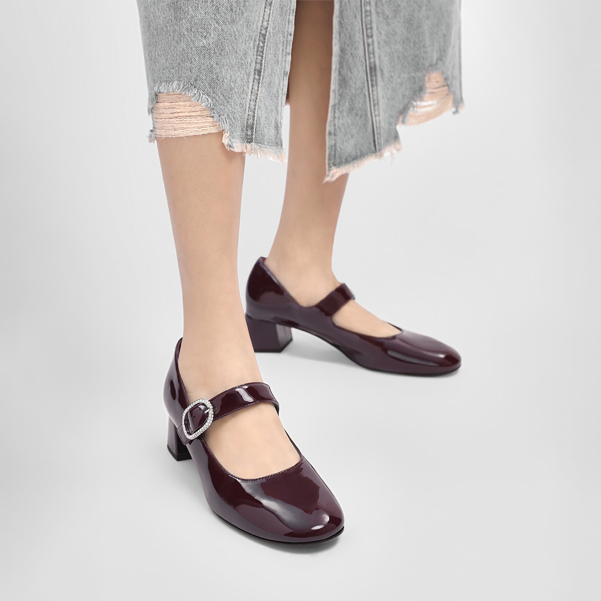 Charles&Keith CHARLESKEITH ck PU 4cm Black PatentBurgundyNude — фото 9