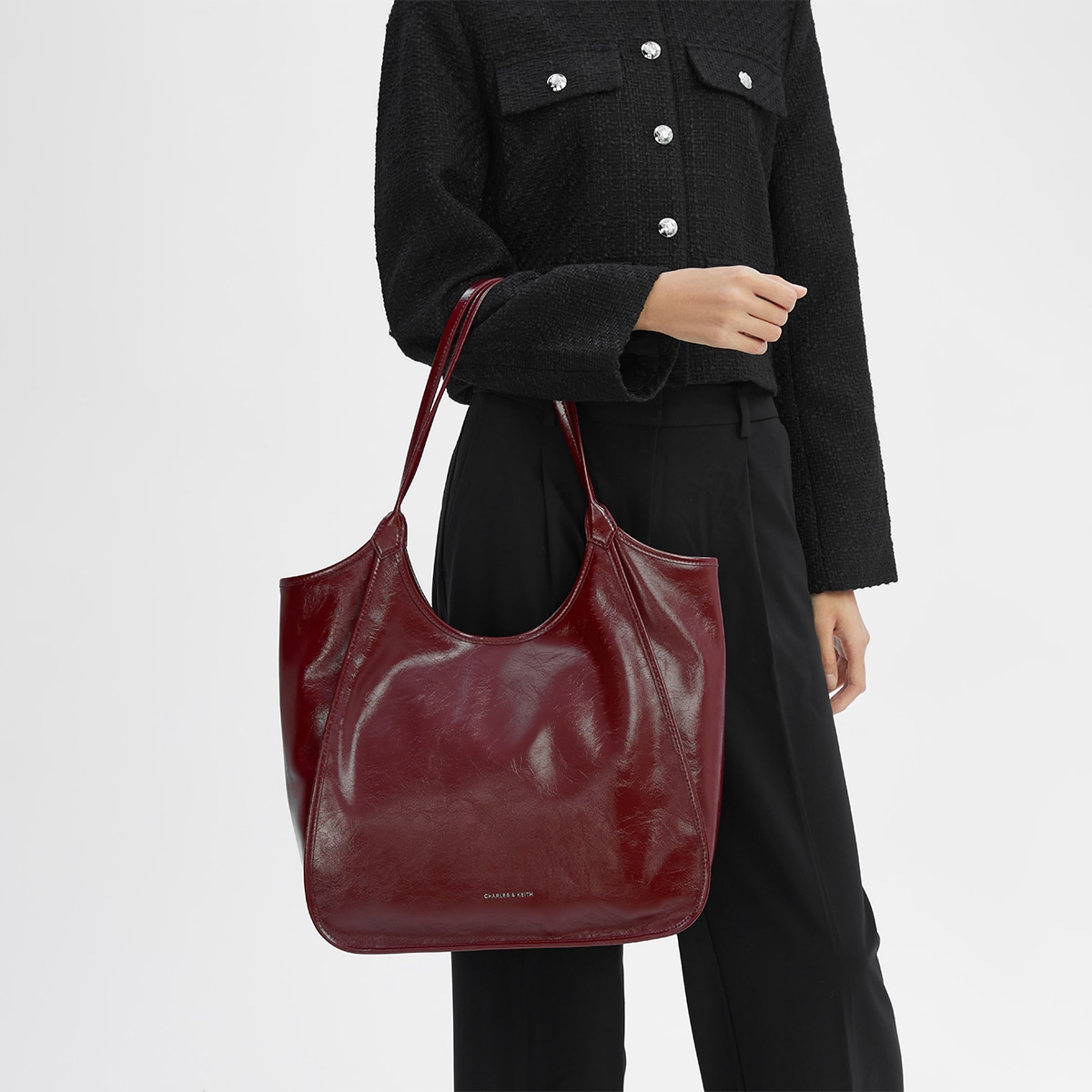 Charles&Keith CHARLESKEITH ck PU BlackPewterBurgundy — фото 9