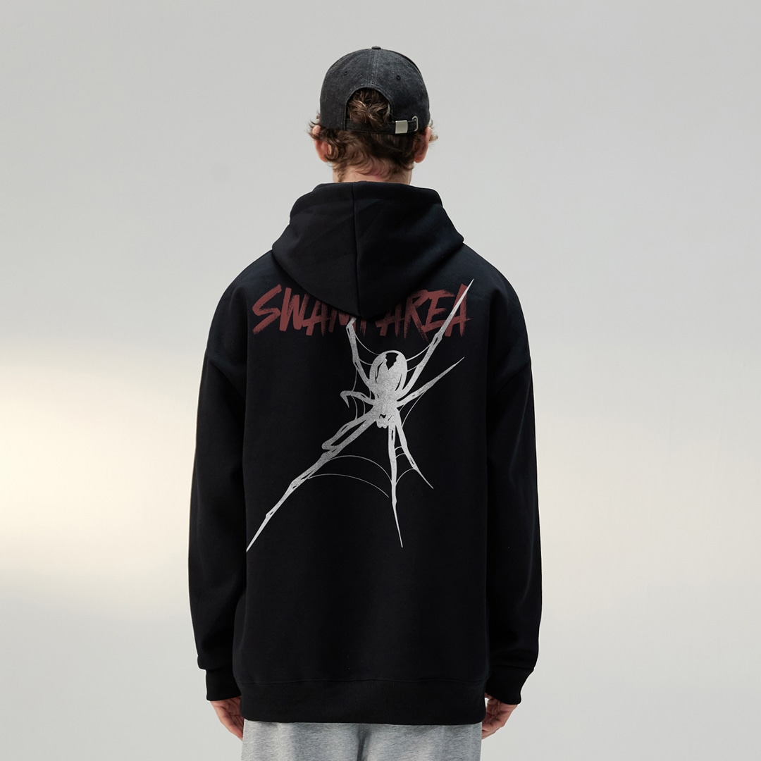 Swamp Area Spider Print Hoodie Black — фото 9