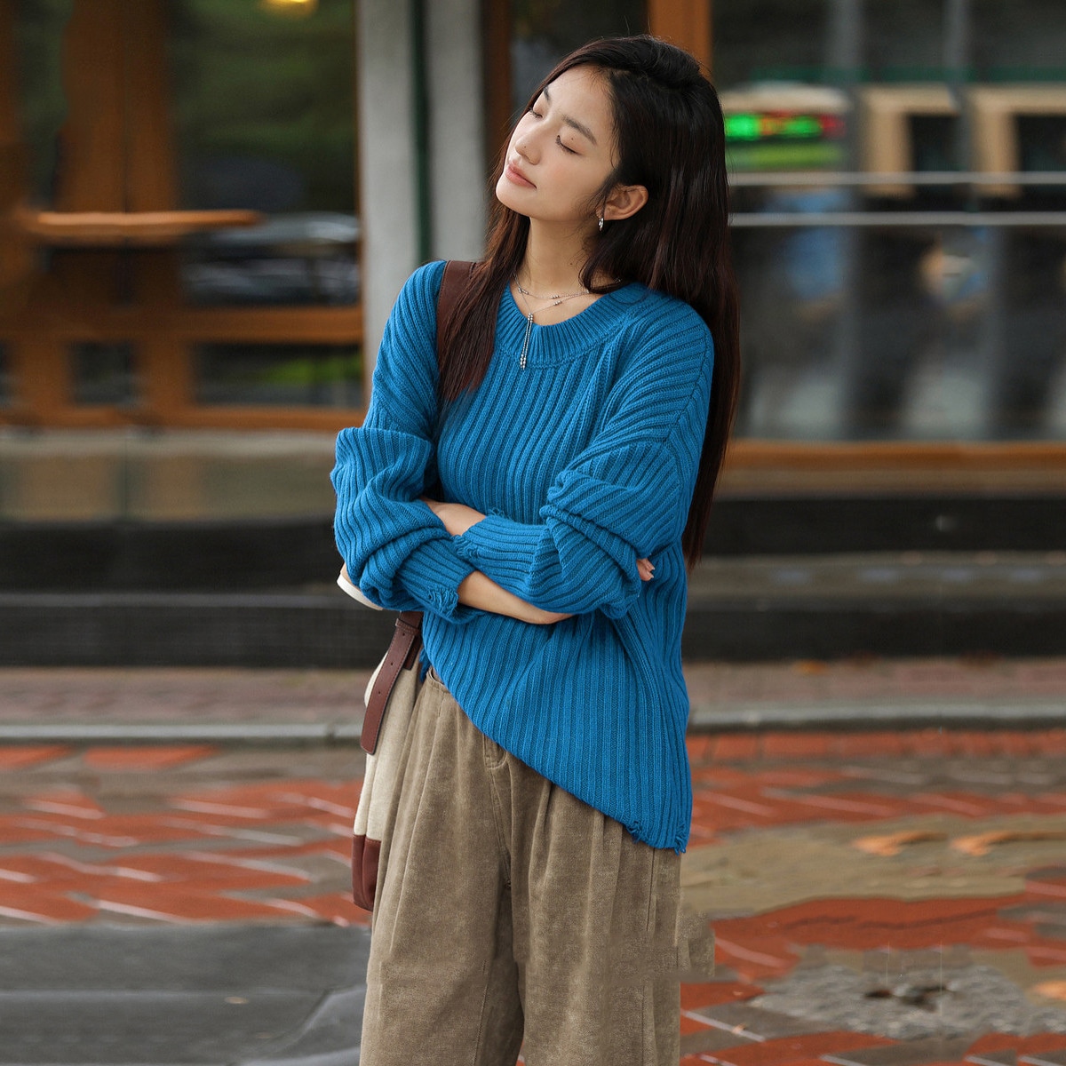 Dme 【dme】 复古时髦休闲宽松圆领百搭长袖针织衫 女款 — фото 6