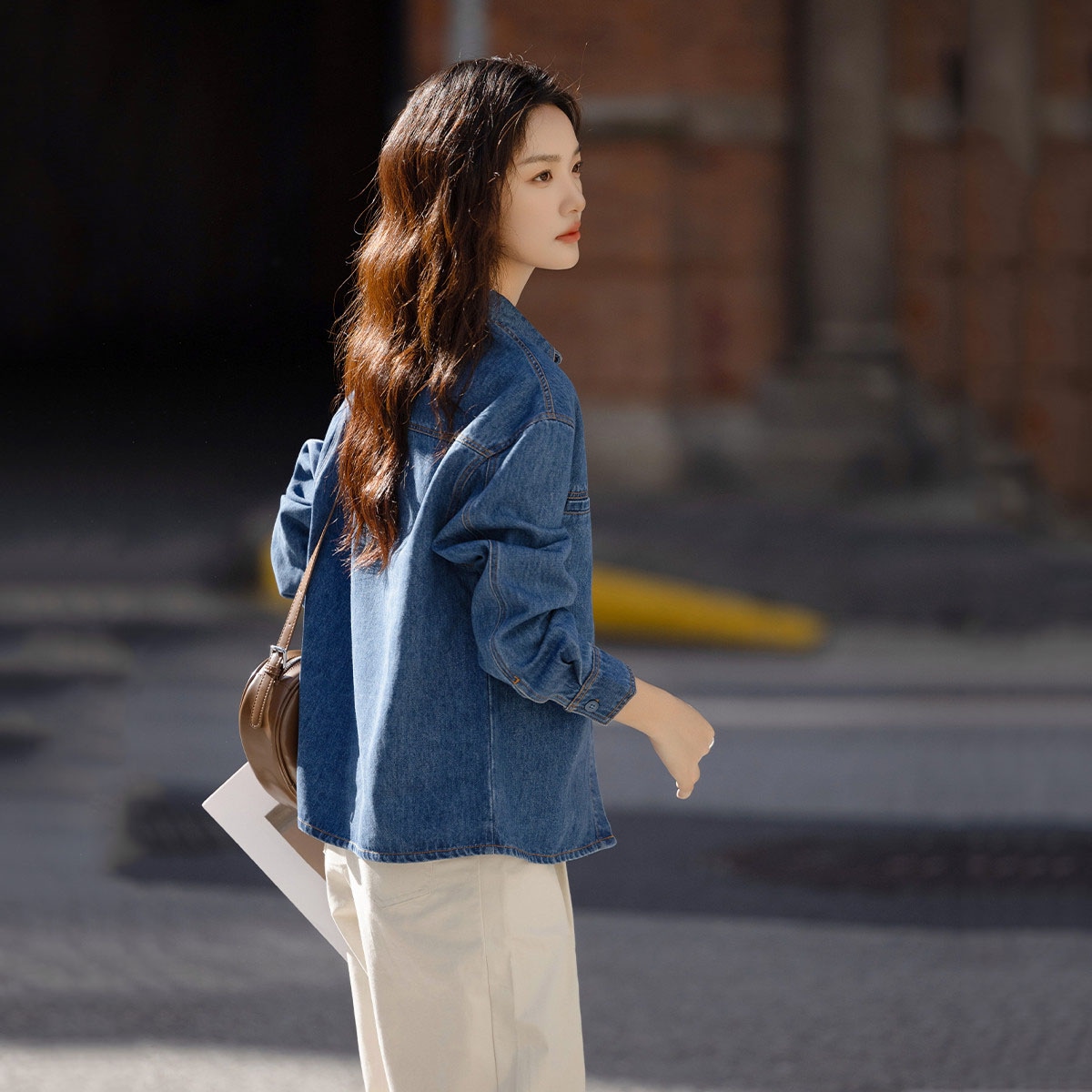 Dme 【dme】 简约纯色翻领长袖衬衫 女款 蓝色 — фото 5
