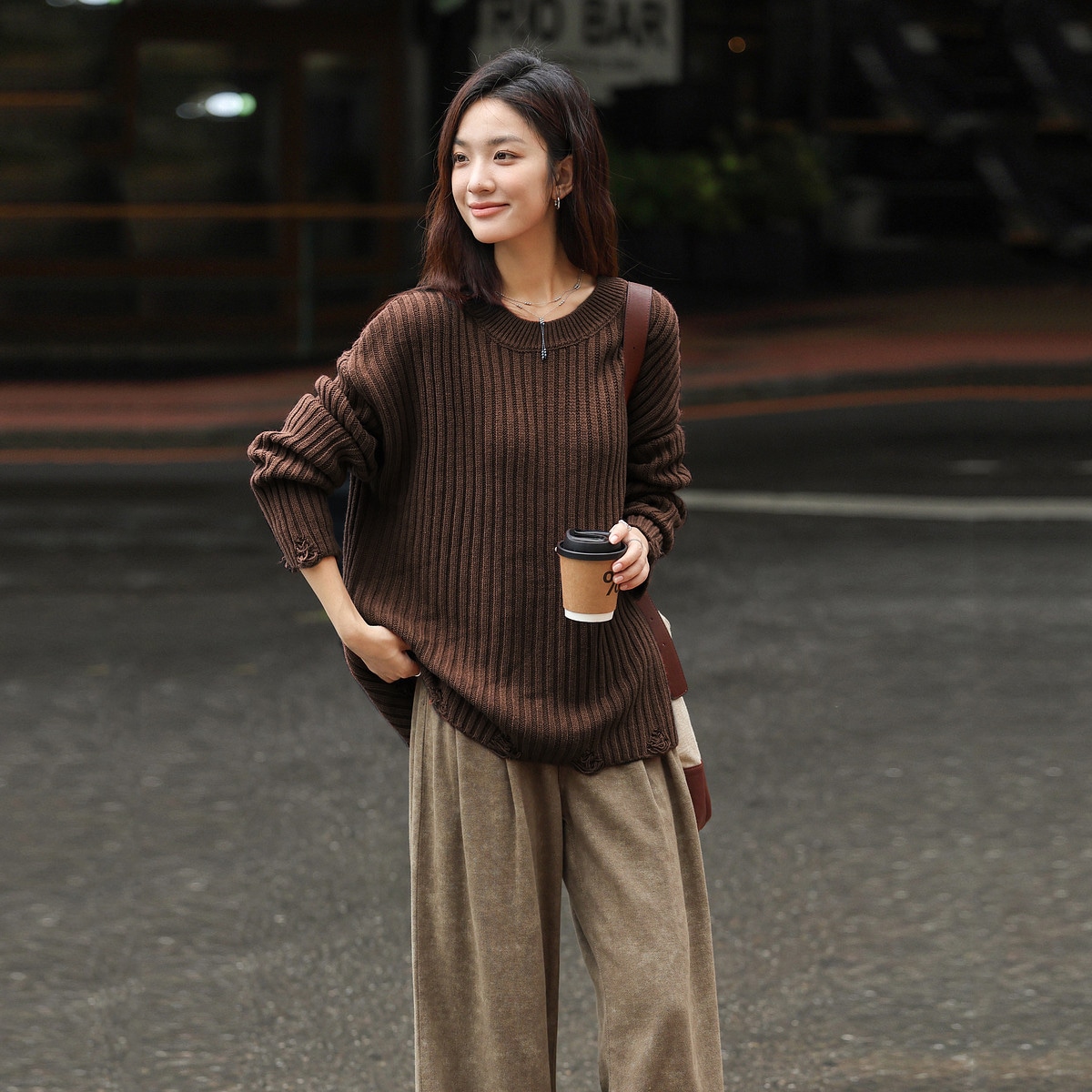 Dme 【dme】 复古时髦休闲宽松圆领百搭长袖针织衫 女款 — фото 10