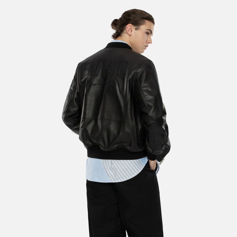 Evisu Leather Bomber Jacket Black — фото 3