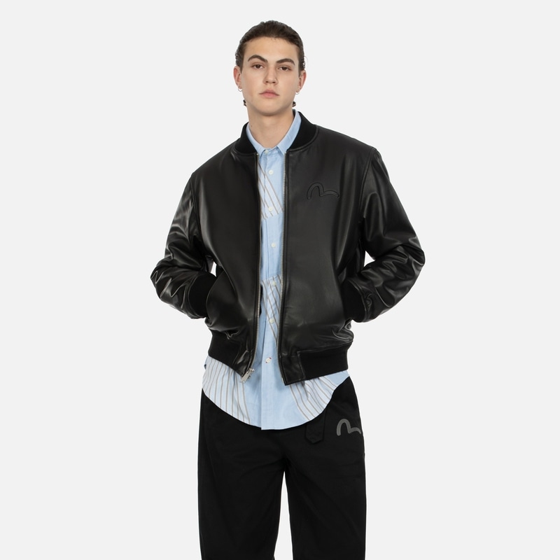 Evisu Leather Bomber Jacket Black — фото 2
