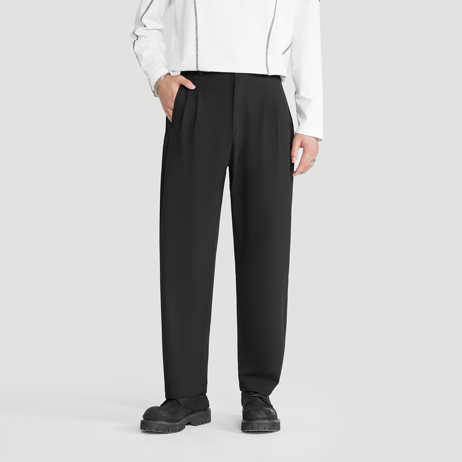 Herbel Pleated Straight Casual Pants Black — фото 5