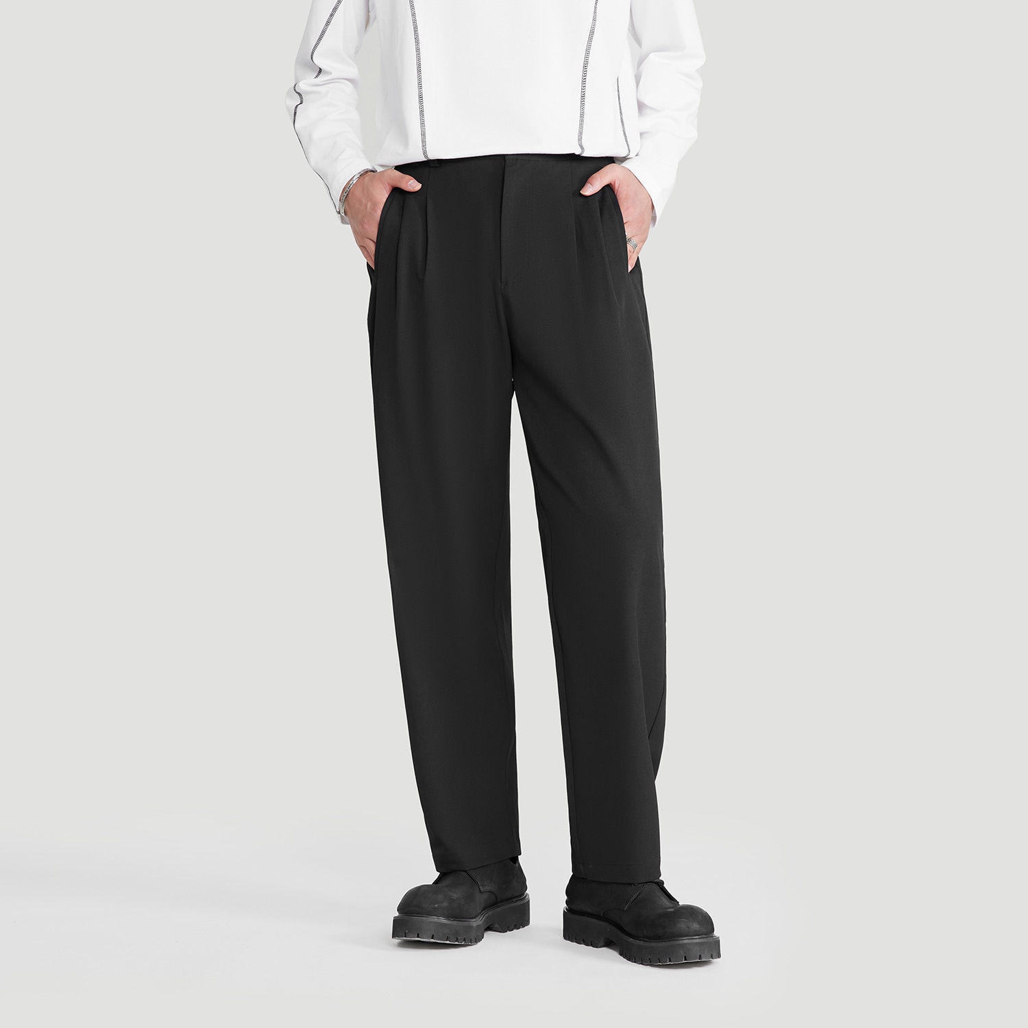 Herbel Pleated Straight Casual Pants Black — фото 2
