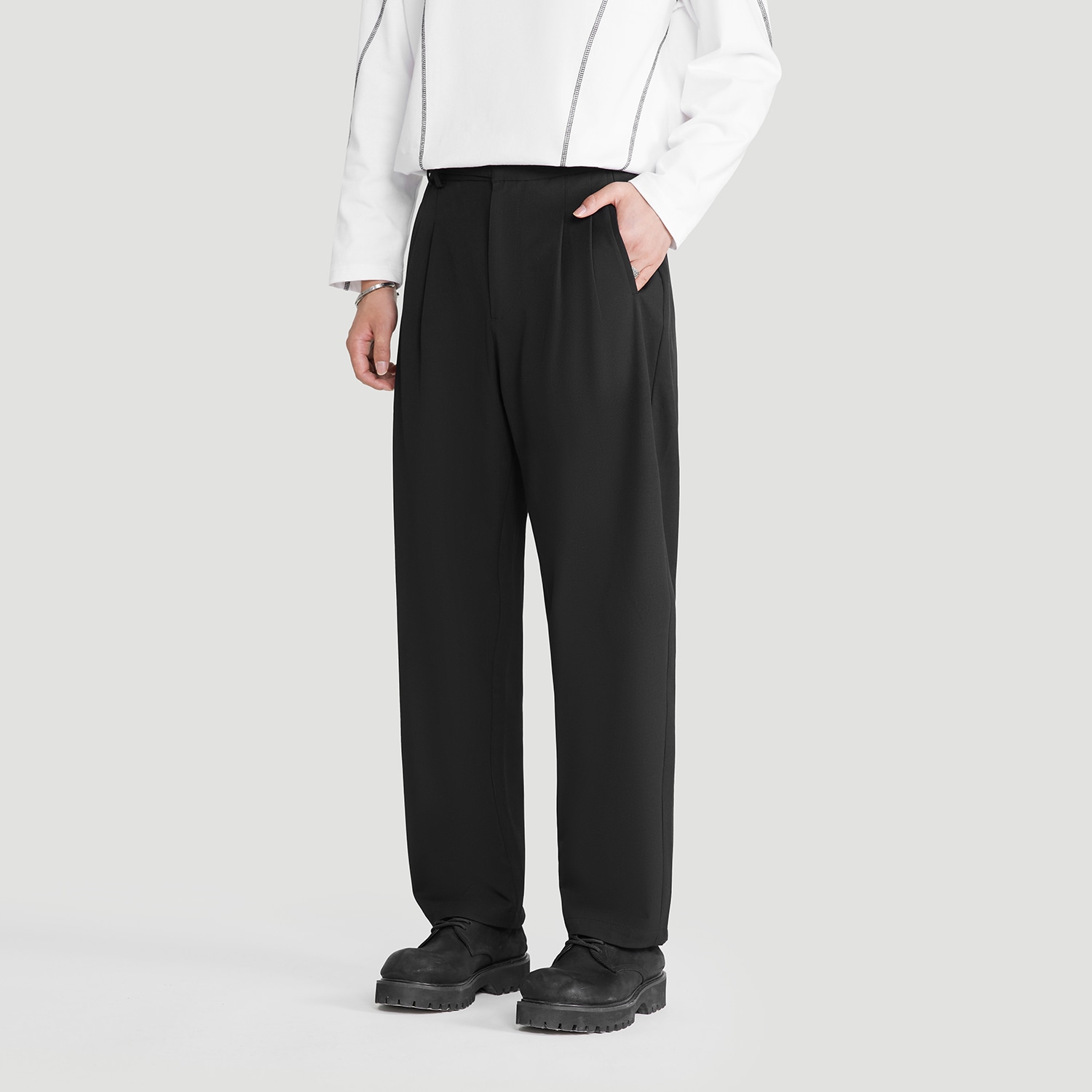 Herbel Pleated Straight Casual Pants Black — фото 6