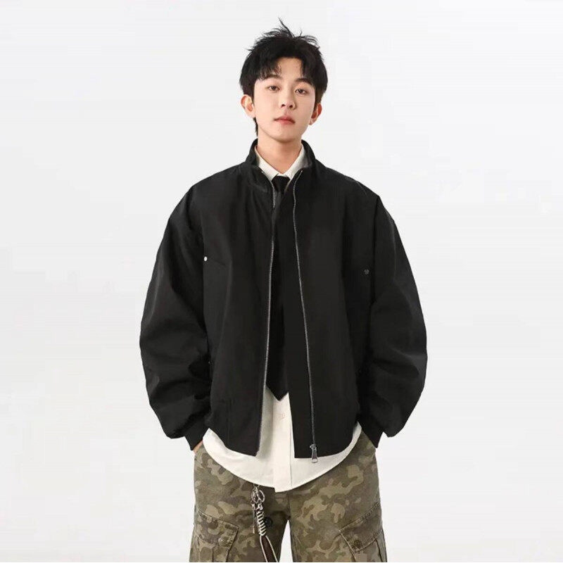 Dme 【dme】 潮流复古立领美式长袖潮牌宽松纯色中性风百搭休闲秋款上衣时尚舒适飞行员廓型夹克外套 男女同款 — фото 5