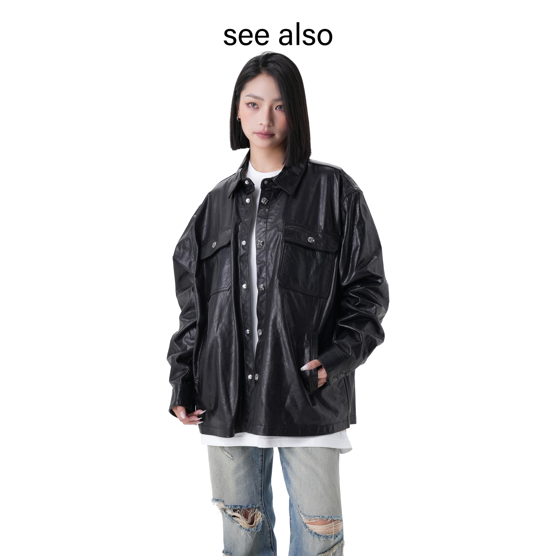 See Also Cross Button Biker Jacket Black — фото 3