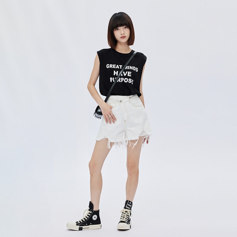Shuen SOON FLOWER Distressed Denim Shorts White — фото 3