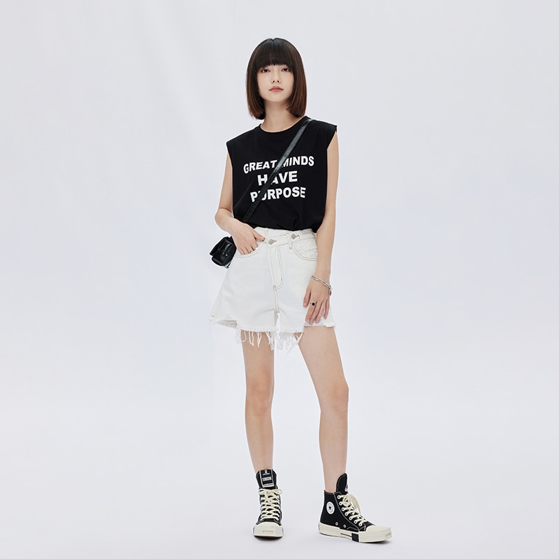 Shuen SOON FLOWER Distressed Denim Shorts White — фото 5