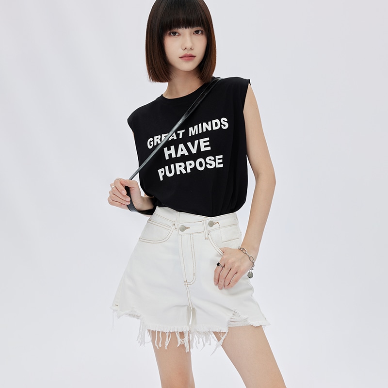 Shuen SOON FLOWER Distressed Denim Shorts White — фото 6