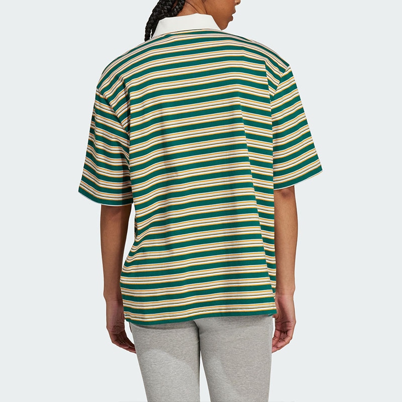 Adidas Originals 80s Oversized Stripe Polo Shirt Forest Green — фото 3