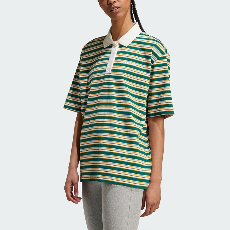 Adidas Originals 80s Oversized Stripe Polo Shirt Forest Green — фото 2