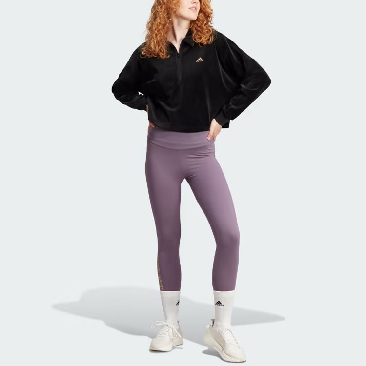 Adidas Crop Velour Quarter-Zip Sweatshirt Logo — фото 2