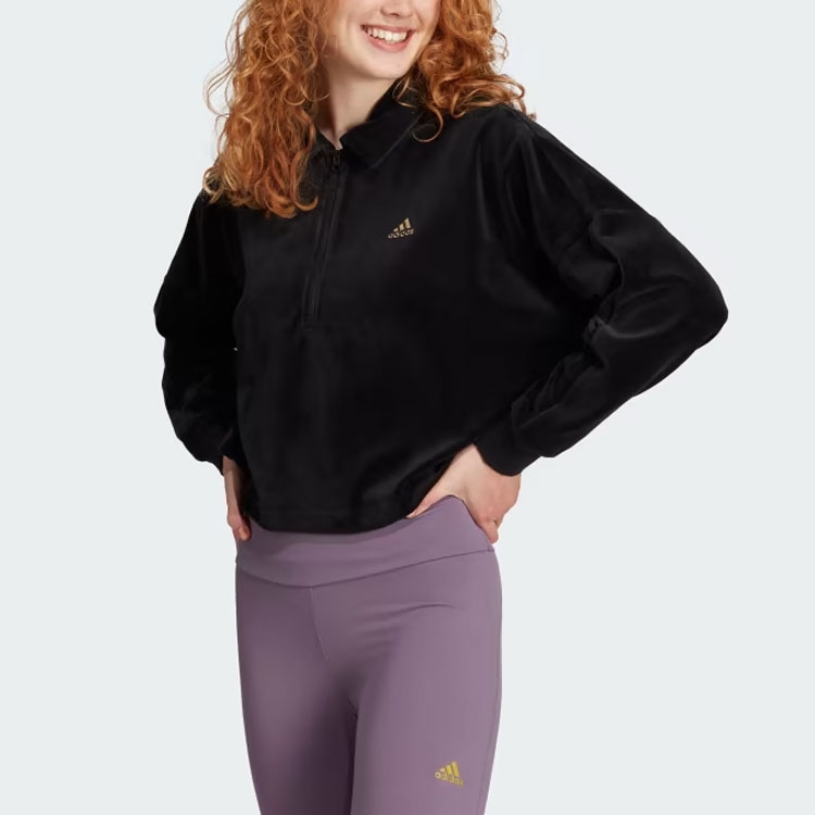 Adidas Crop Velour Quarter-Zip Sweatshirt Logo — фото 1