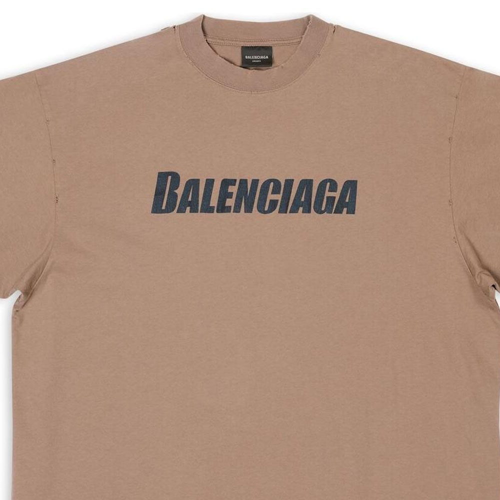 Balenciaga SS23 Distressed Logo T-Shirt Light Brown — фото 4