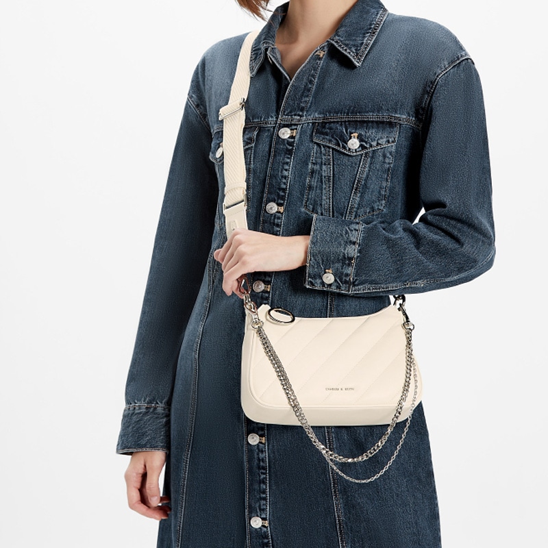 Charles&Keith Charles & Keith Quilted Chain Shoulder Bag Milk White — фото 3