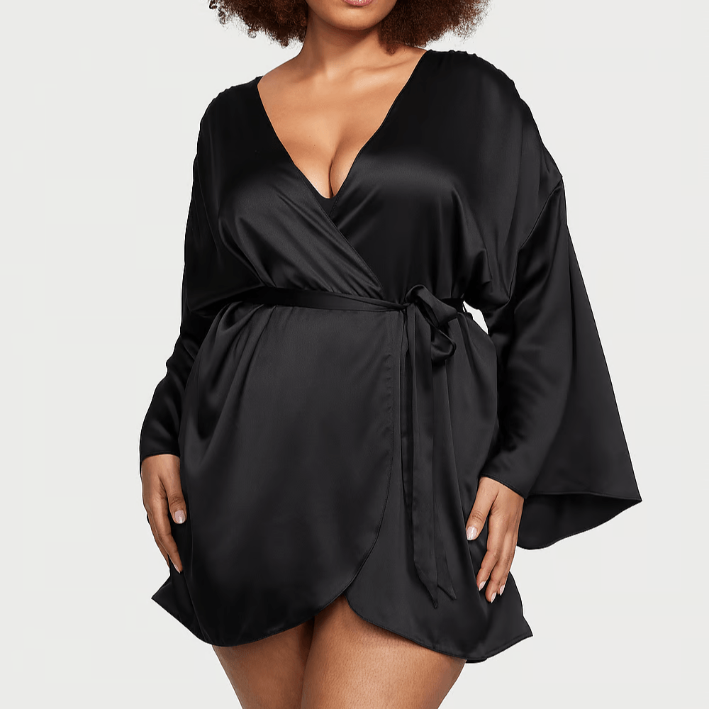 Victoria'S Secret Bride Embellished Satin Short RobeBlack — фото 1