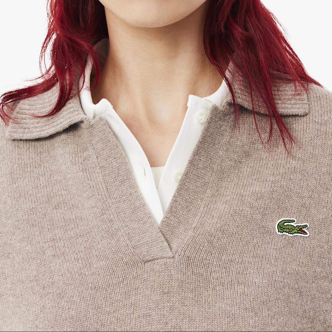 Lacoste Classic Logo Cashmere Sweater Light Brown — фото 3