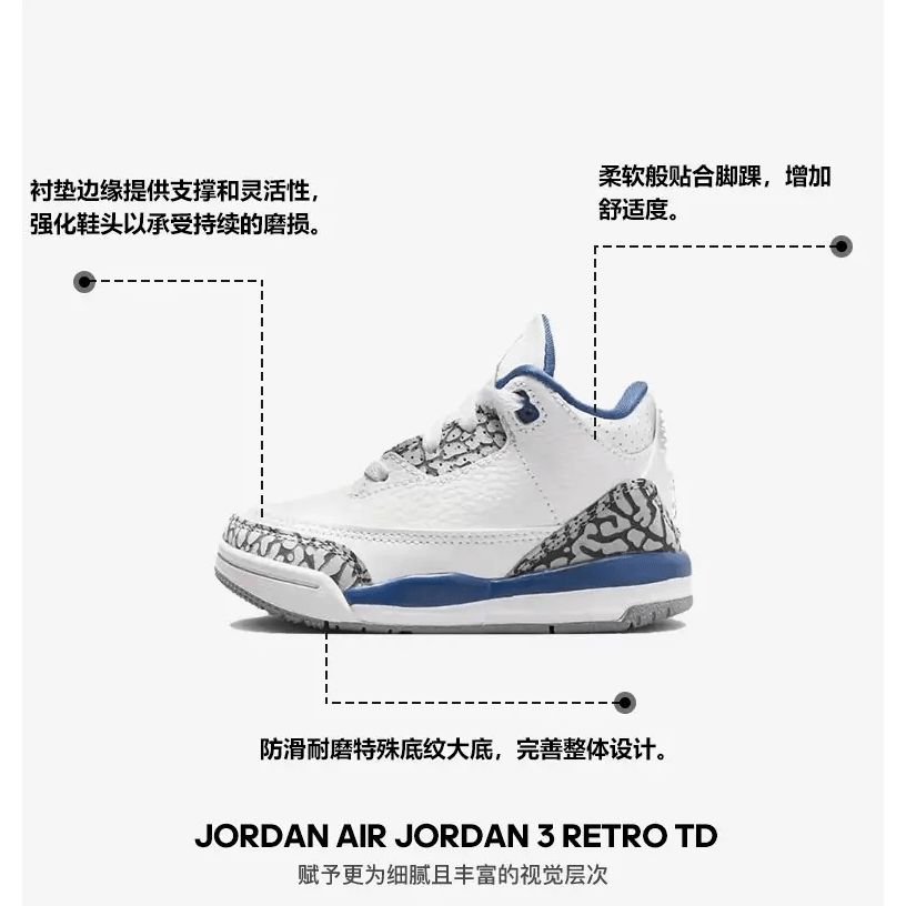 Jordan Air Jordan 3 Retro TD "White and True Blue" — фото 3