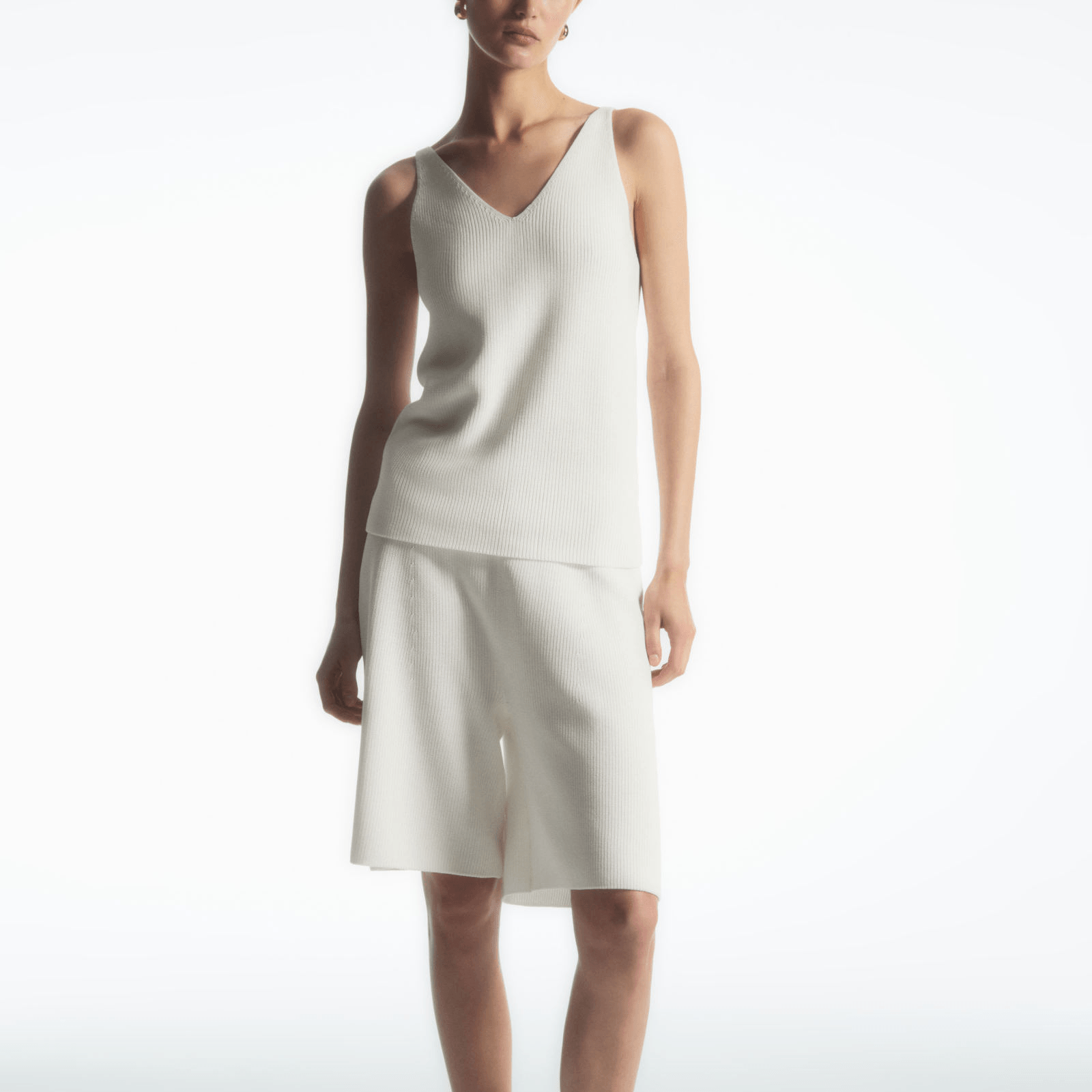 Cos Ribbed Knit V-Neck Vest White — фото 4