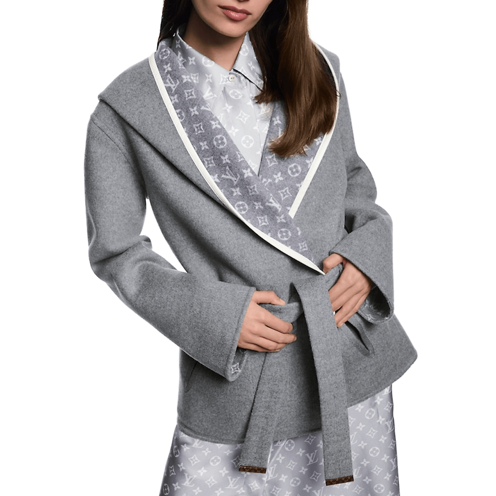 Louis Vuitton FW24 Reversible Jacquard Hoodie Coat Gray — фото 3