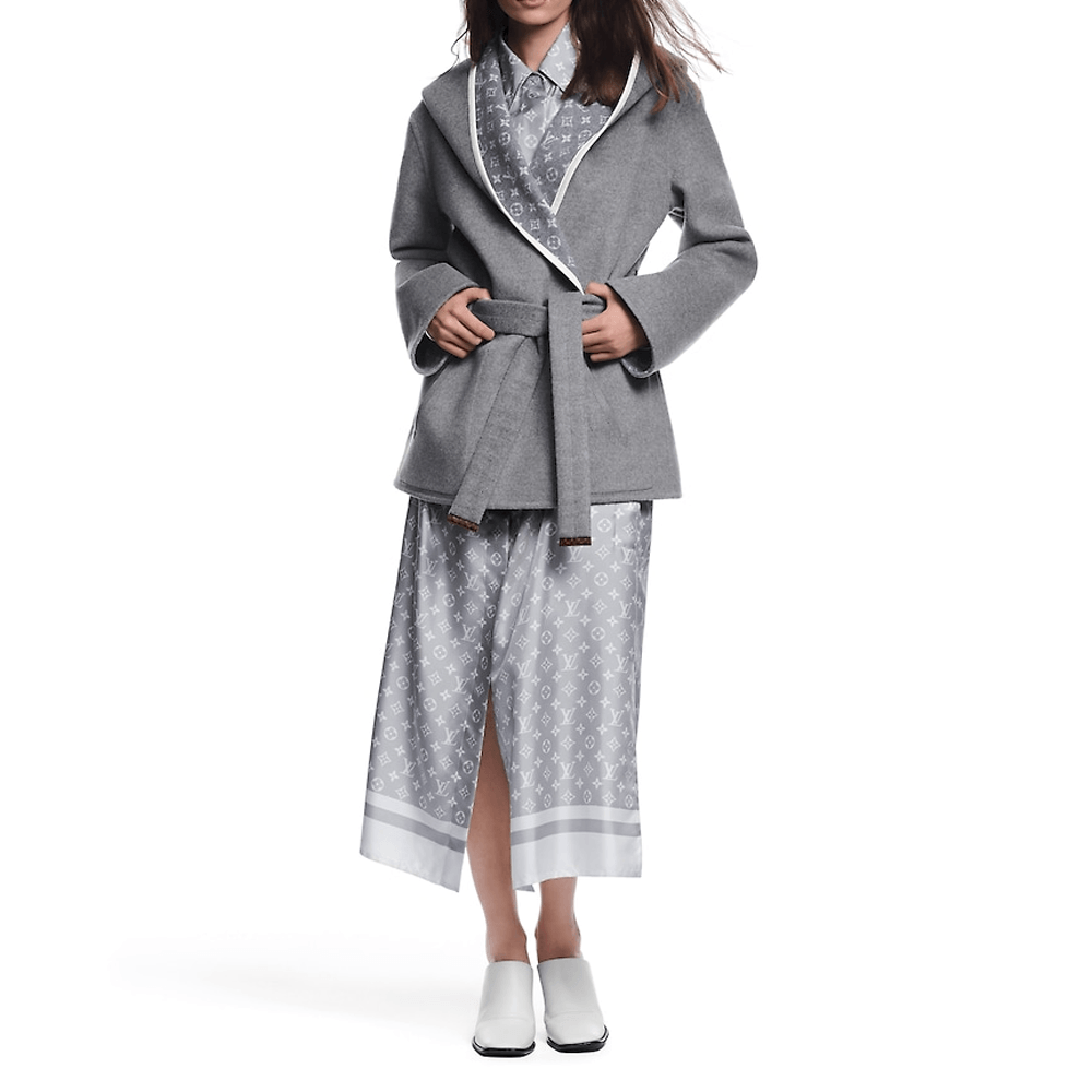 Louis Vuitton FW24 Reversible Jacquard Hoodie Coat Gray — фото 1