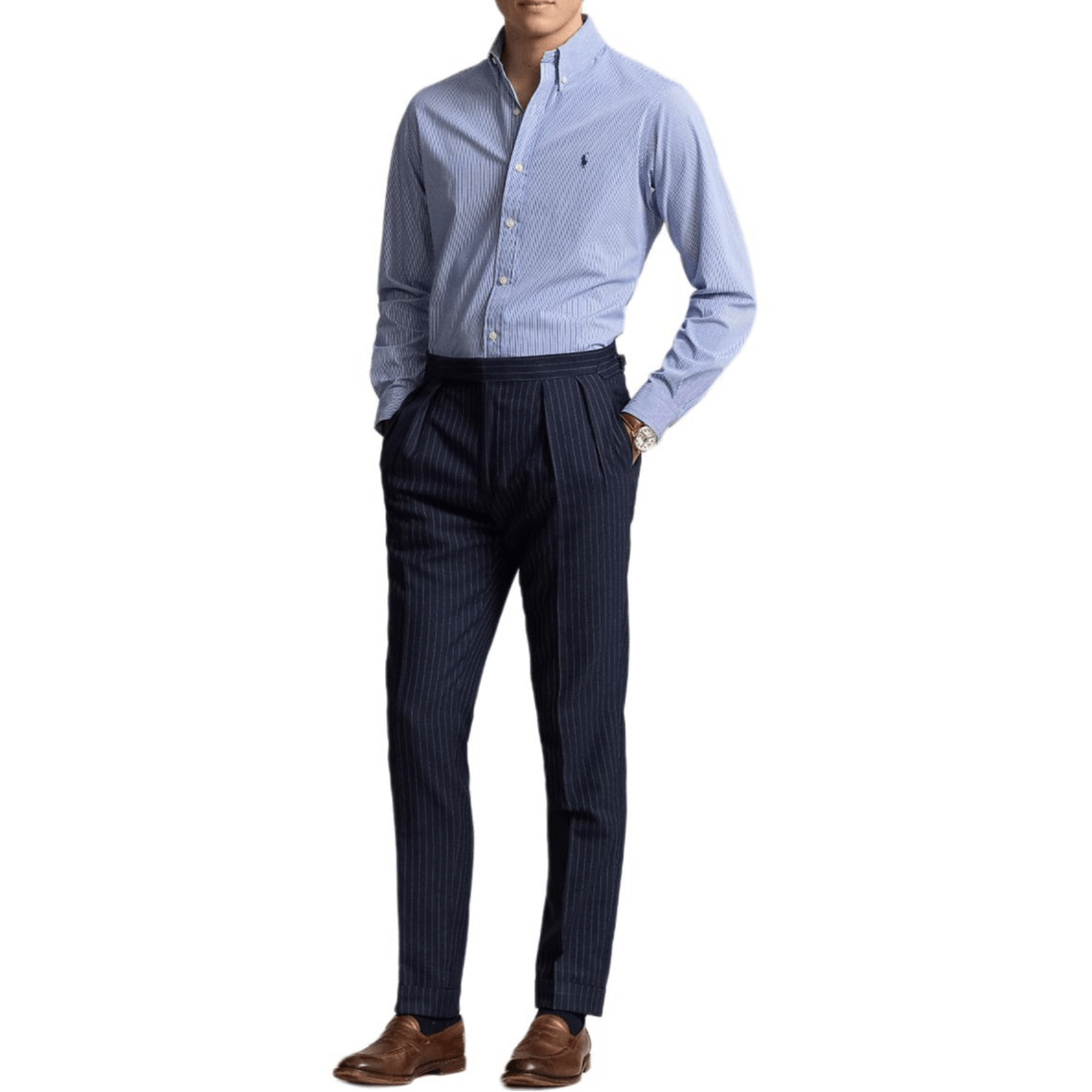 Polo Ralph Lauren FW24 Striped Collar Shirt Blue — фото 1