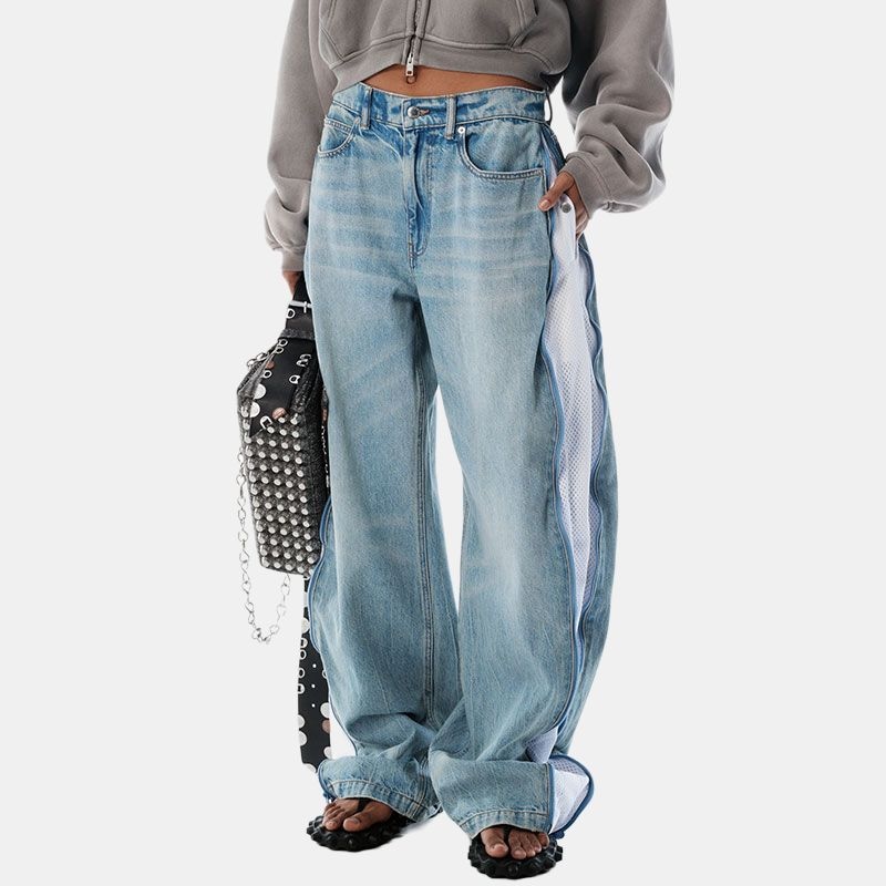 Alexander Wang SS25 Mesh Side Zipper Loose Vintage Button Denim Pants — фото 1