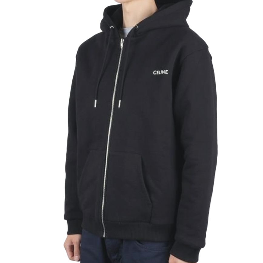 Celine Hooded Logo Zip Sweatshirt Black — фото 3