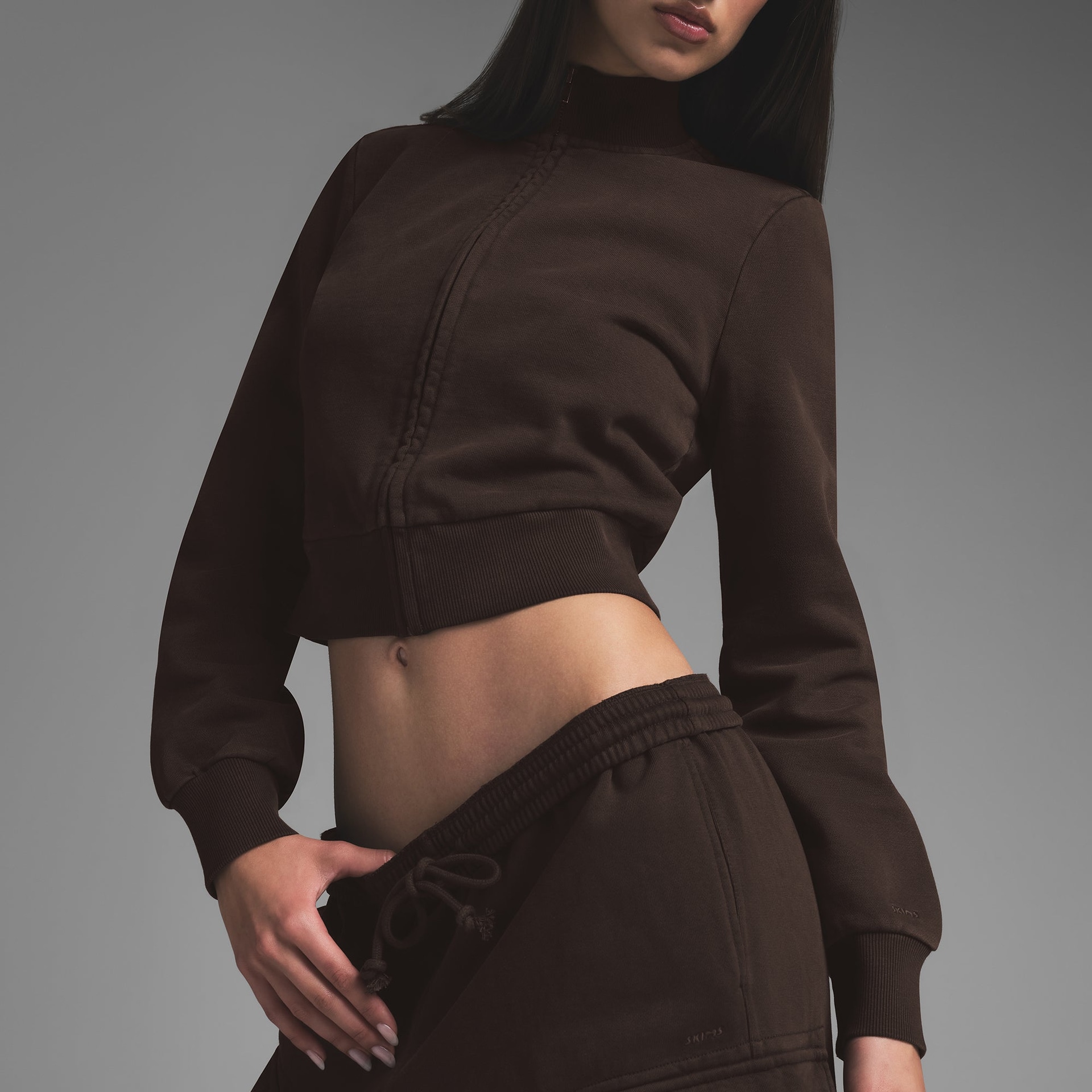 Skims SS25 Boyfriend Fleece Track Jacket Espresso — фото 3