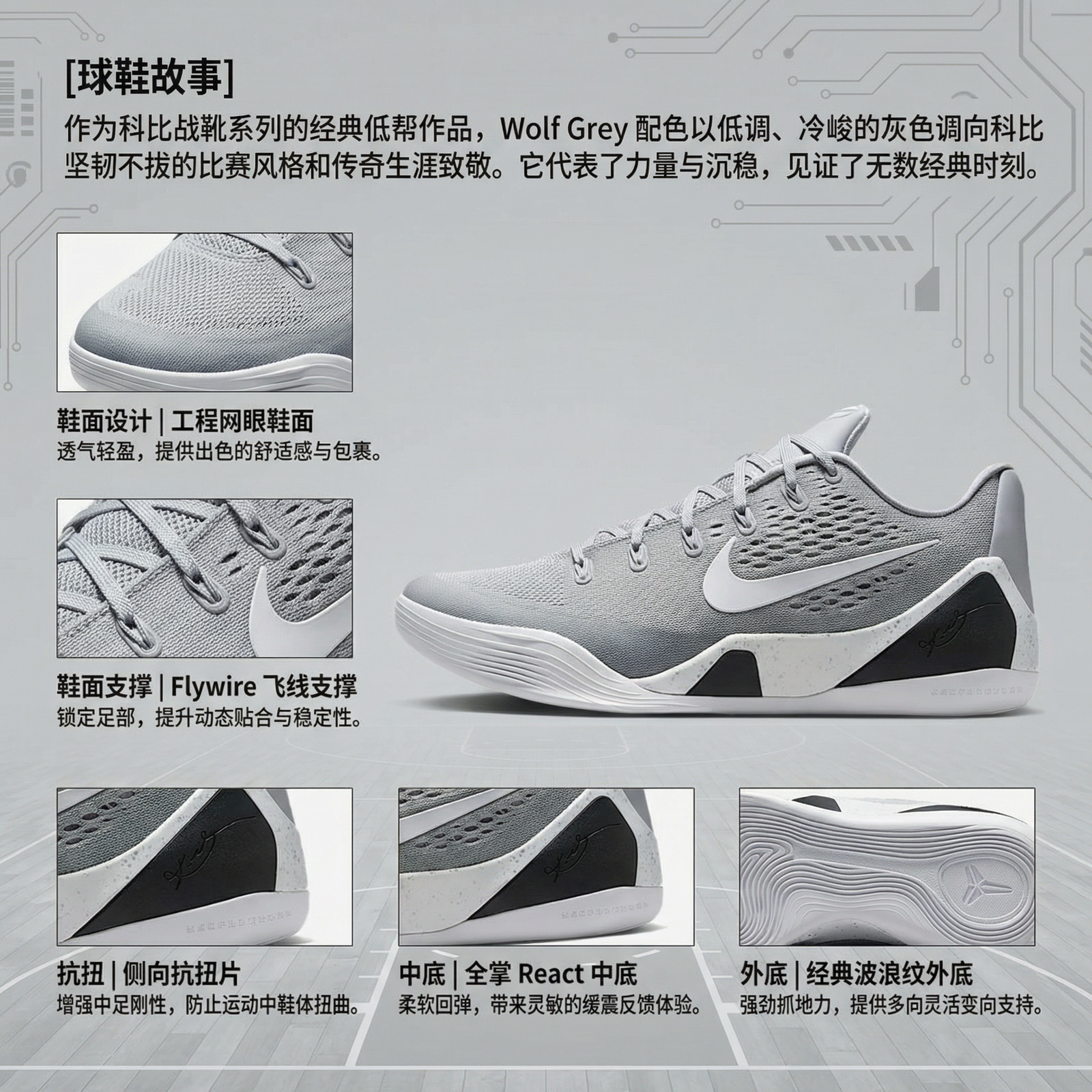 Nike Kobe 9 Elite Low Protro Gray White — фото 1