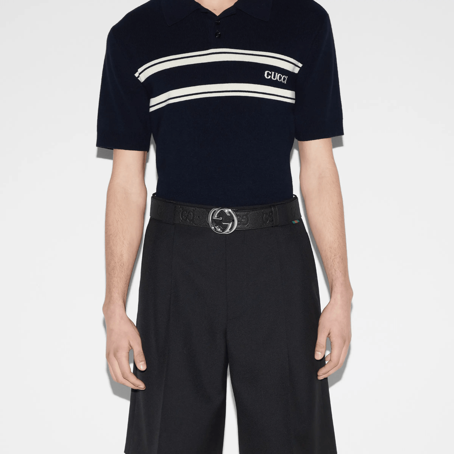 Gucci Logo Print Belt Black 4CM — фото 4