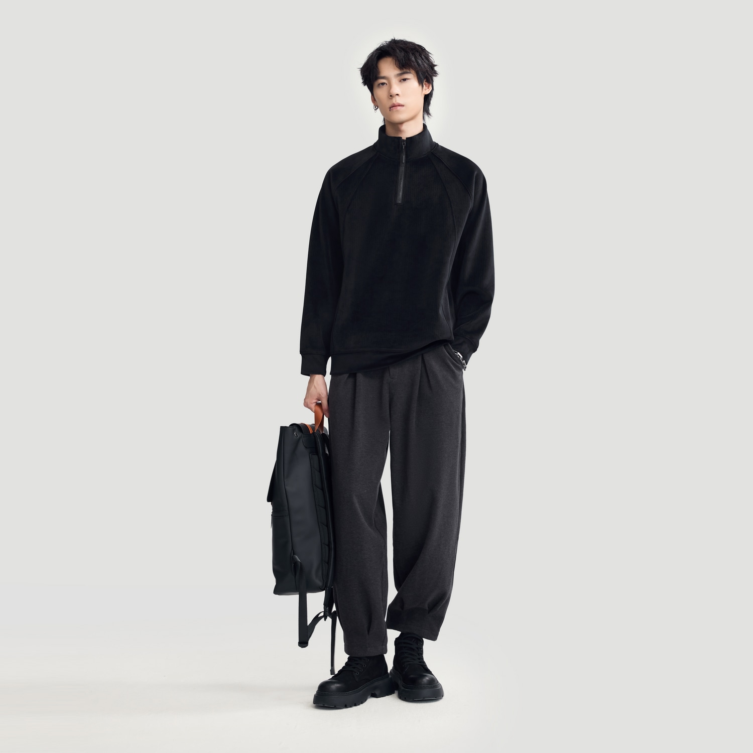 Herbel Half-Zip Casual Sweatshirt Black — фото 5
