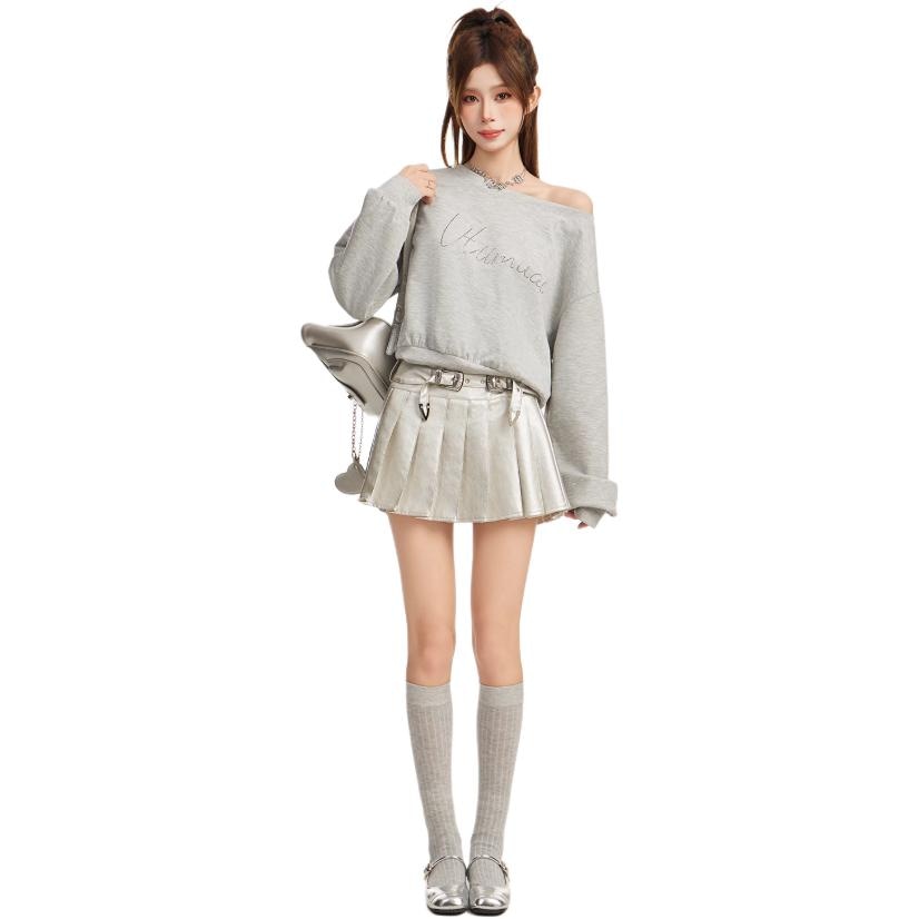 EVPGB Loose Fit Off-Shoulder Sweatshirt Gray — фото 4