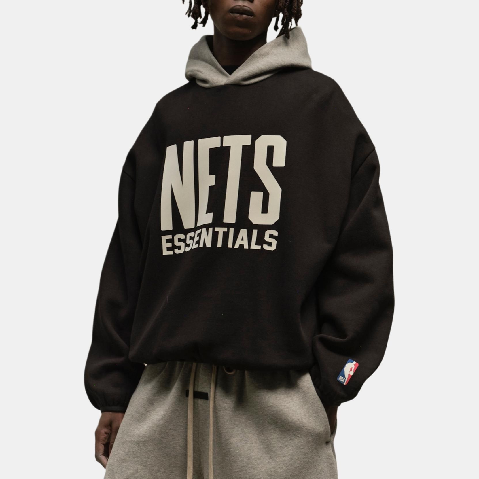 Fear Of God Essentials x NBA Pullover Hoodie Nets Black Warm Gray — фото 3