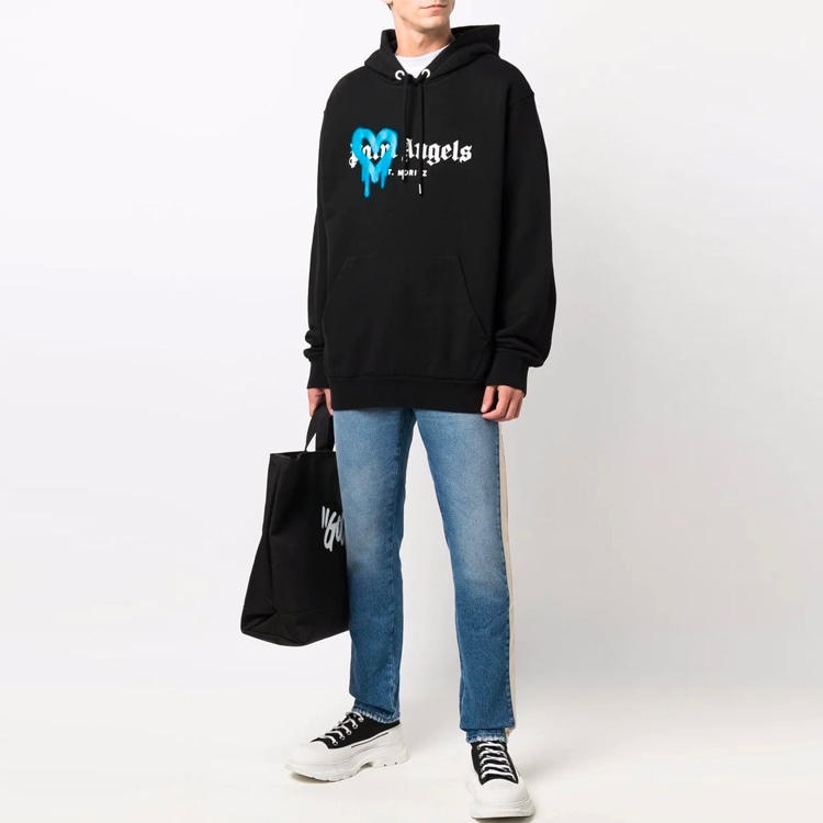 Palm Angels FW21 Spray Heart Logo Hoodie Black — фото 1