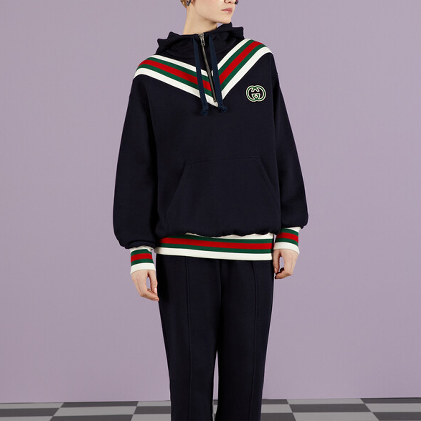 Gucci SS23 Striped Logo Hoodie Navy — фото 7