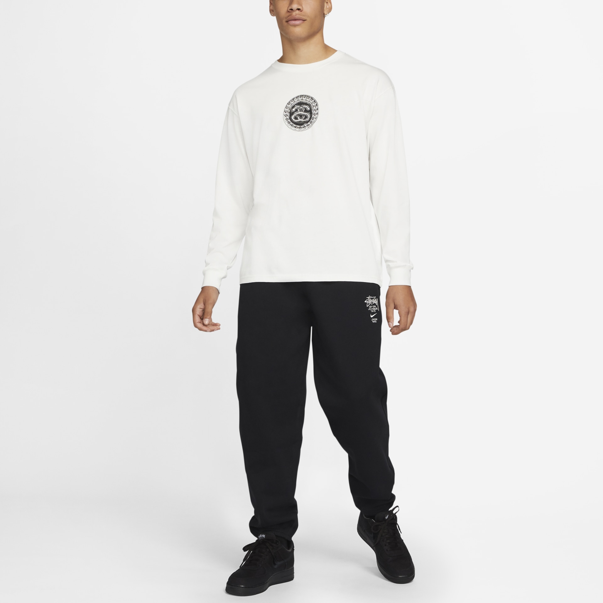 Stussy x Nike Crewneck Pullover Long Sleeve Tee White — фото 4