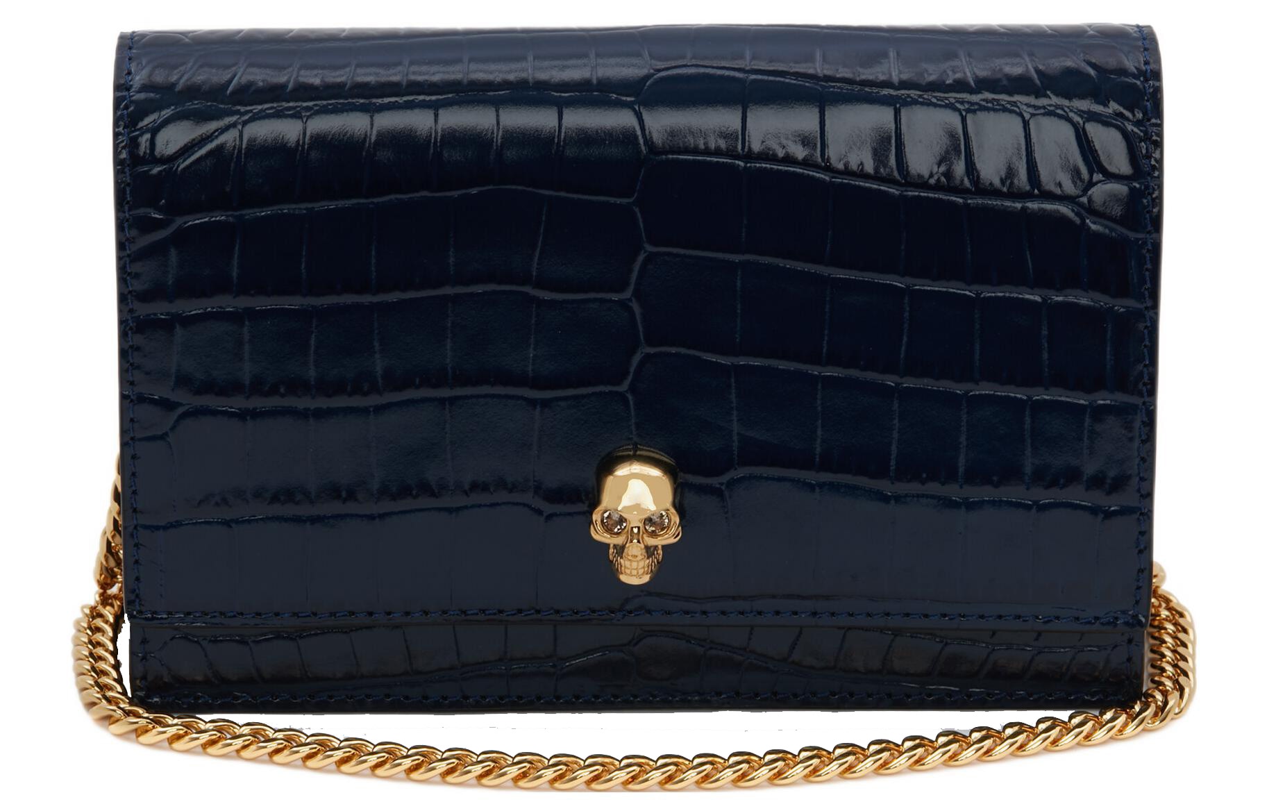 Сумки Alexander McQueen Chain Embossed Croc Shoulder Bag Navy