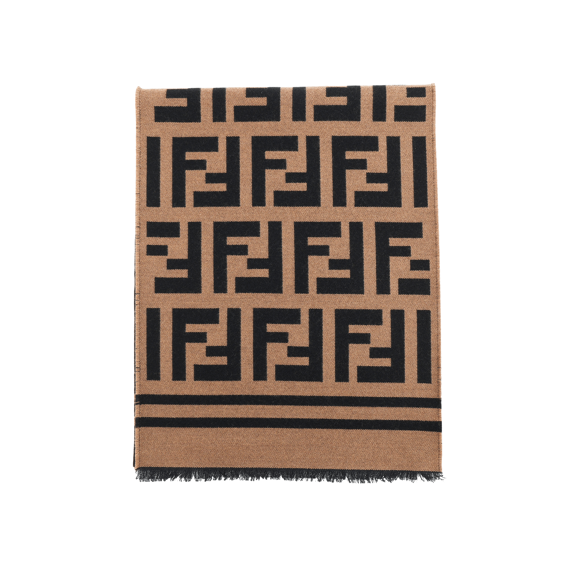 Fendi FF Pattern Wool Silk Scarf Brown — фото 1