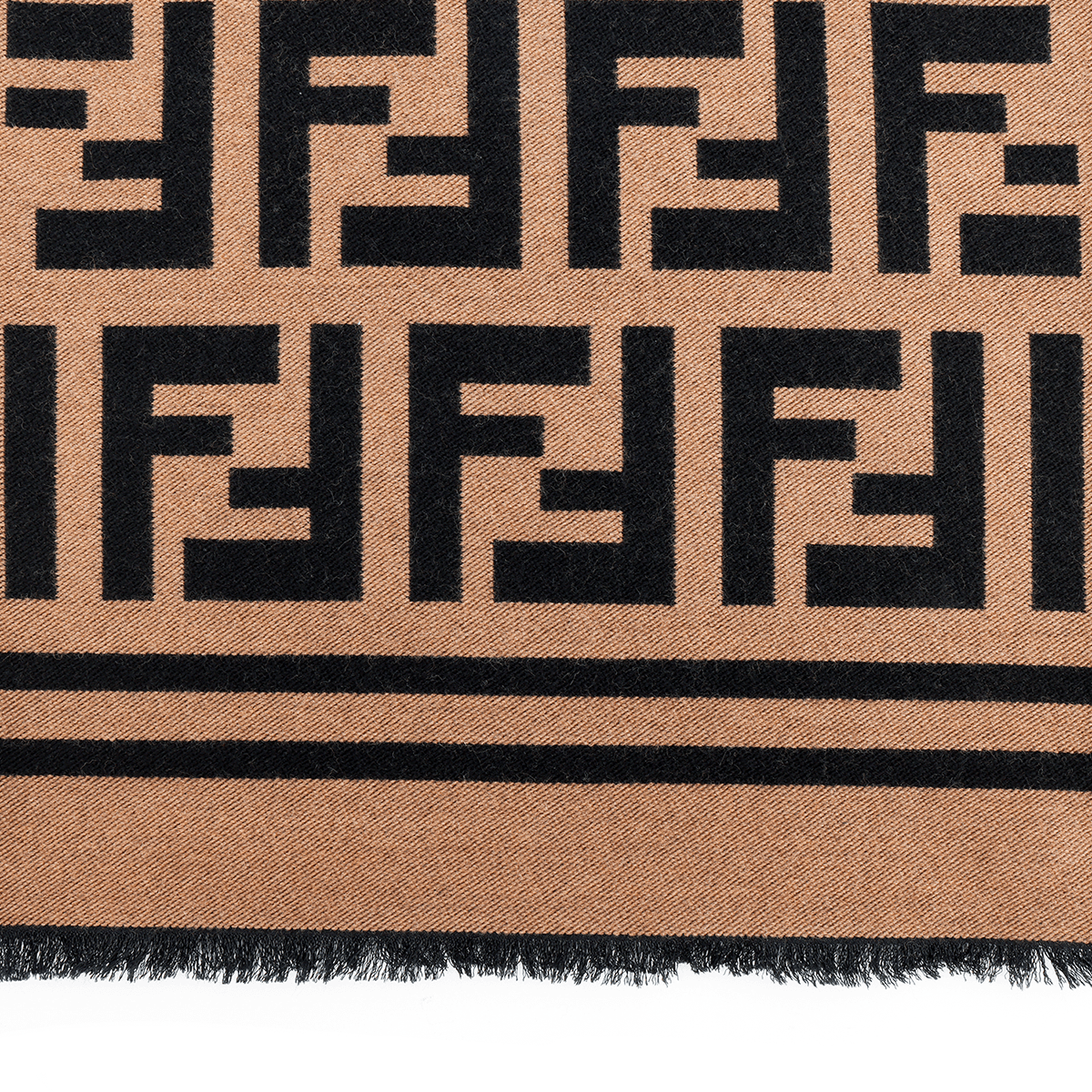 Fendi FF Pattern Wool Silk Scarf Brown — фото 2