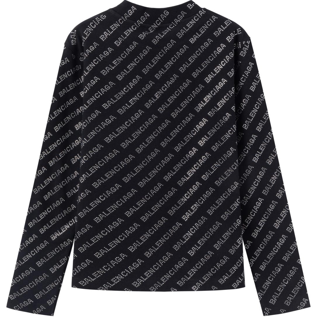 Balenciaga Logo Sequin Long Sleeve T-Shirt Black — фото 1