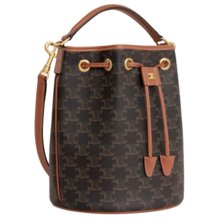 Celine Triomphe Canvas Bucket Bag Brown — фото 1