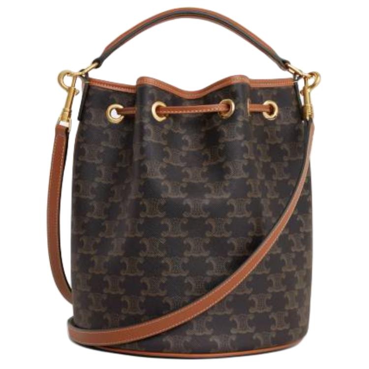 Celine Triomphe Canvas Bucket Bag Brown — фото 2