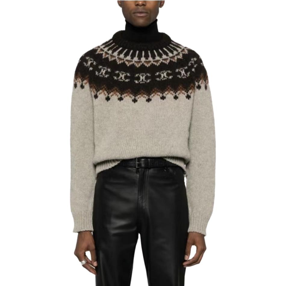 Celine FW23 Pattern Colorblock Crewneck Sweater Brown — фото 5