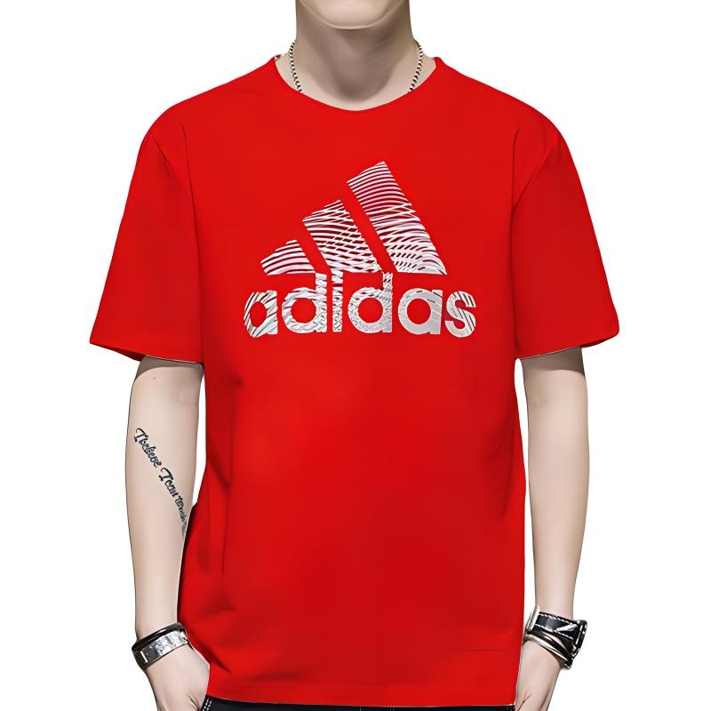 Adidas Letter Logo Crew Neck T-Shirt Red — фото 1