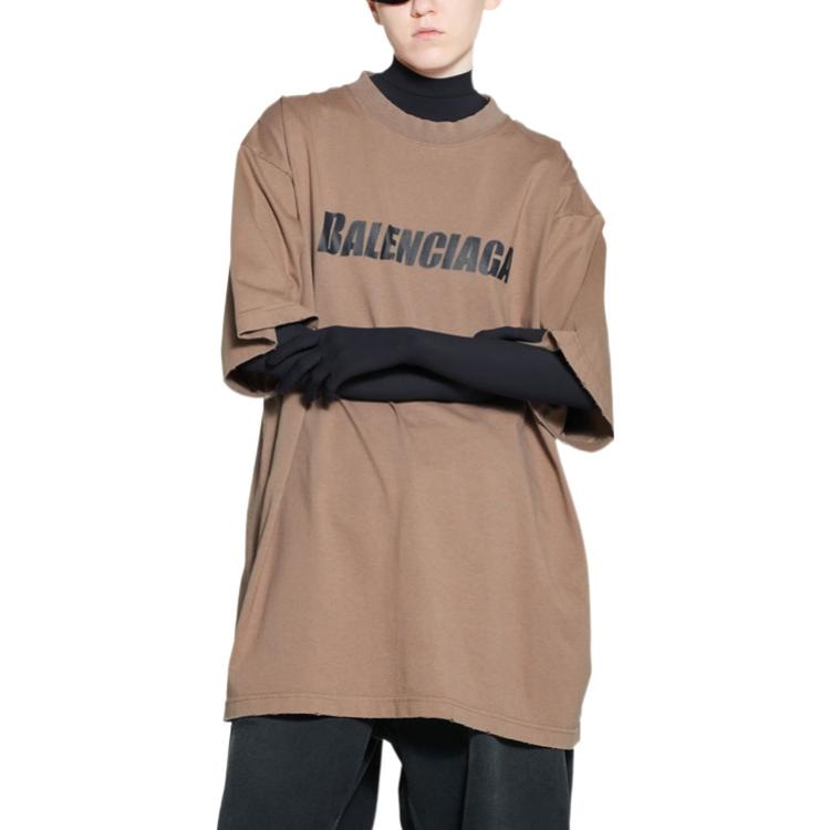 Balenciaga SS23 Distressed Logo T-Shirt Light Brown — фото 2