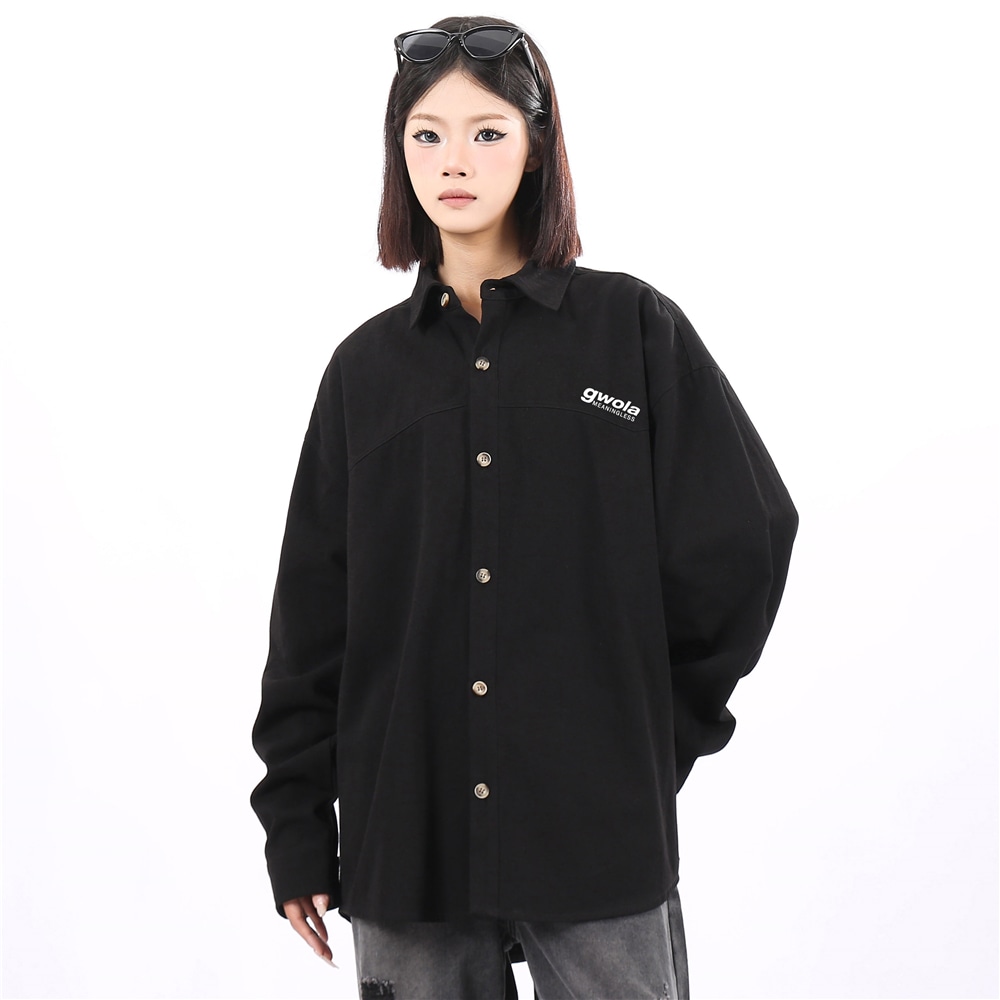 Gwola Basic Letter Print Long Sleeve Shirt — фото 7